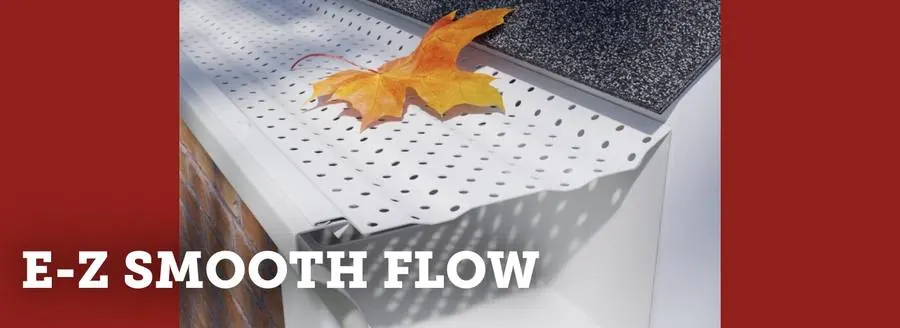 E-Z-Smooth Flow gutter guard installed, showing perforated aluminum cover